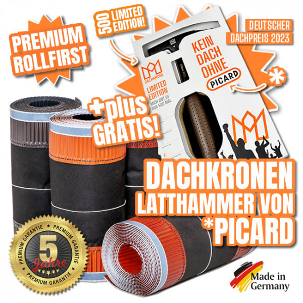 195 m Rollfirst Vlies 320 mm + Gratis 1 x Picard Dachkronen Jahres-Edition 2023 Latthammer