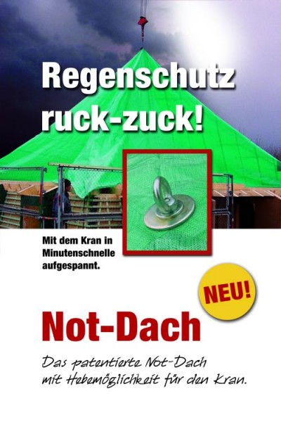 Notdach Abdeckplane 15 x 15 m - mit Hebemöglichkeit für den Kran (patentiert)